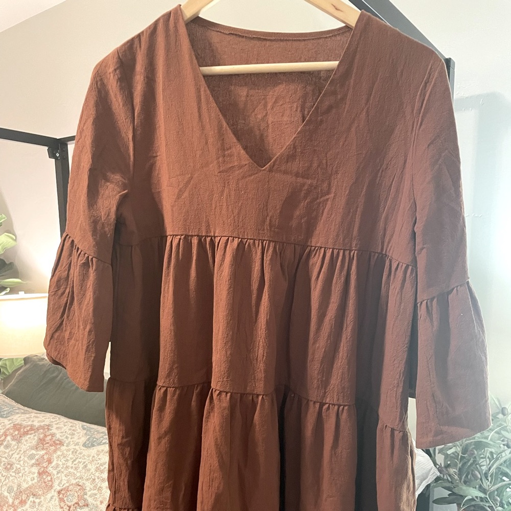 Linen mini shift dress. Babydoll tiered style.